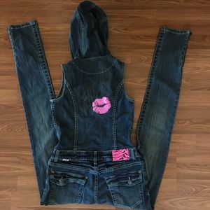 👑 NEW VINTAGE AKADEMIKS DENIM HOOD ROMPER SIZE 3